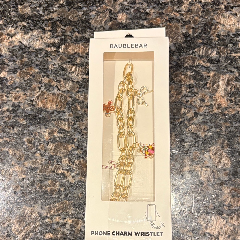 BaubleBar Gold Chain Wristlet with Colorful holiday Christmas Charms